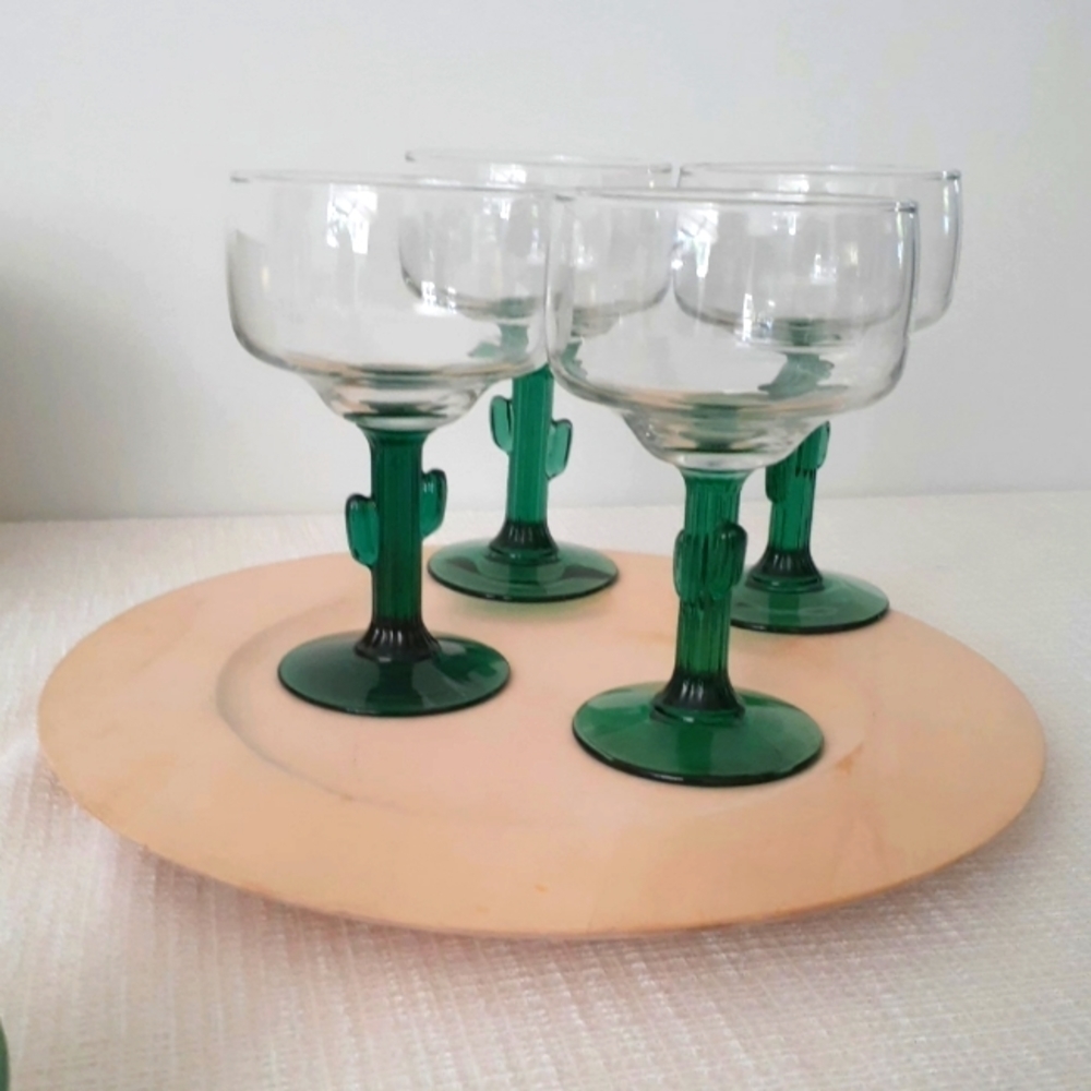 Retro Libbey Cactus Stem Margarita Glasses Set of 4